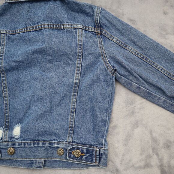 Casual Jacket Womens XXS Blue Denim Button Up Chest Pocket Collared Short Length - Picture 13 of 14